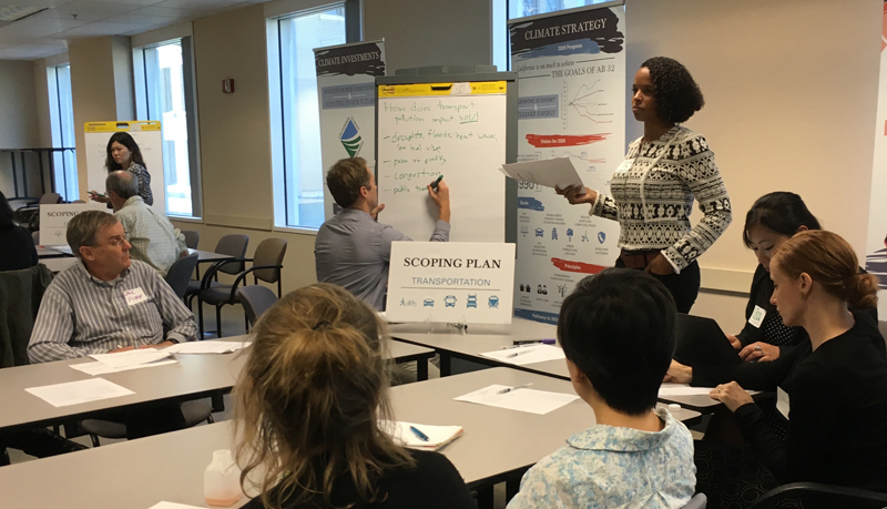 Sekita Grant of the Greenlining Institute and a member of the Environmental Justice Advisory Committee, leads a discussion about transportation. Photo: Melanie Curry/Streetsblog