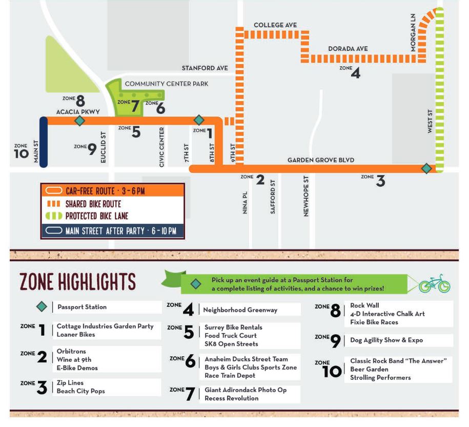 The entire route will be open from 3pm-6pm, and from 6pm-10pm Main Street in downtown Garden Grove will have family friendly activities. Image: City of Garden Grove