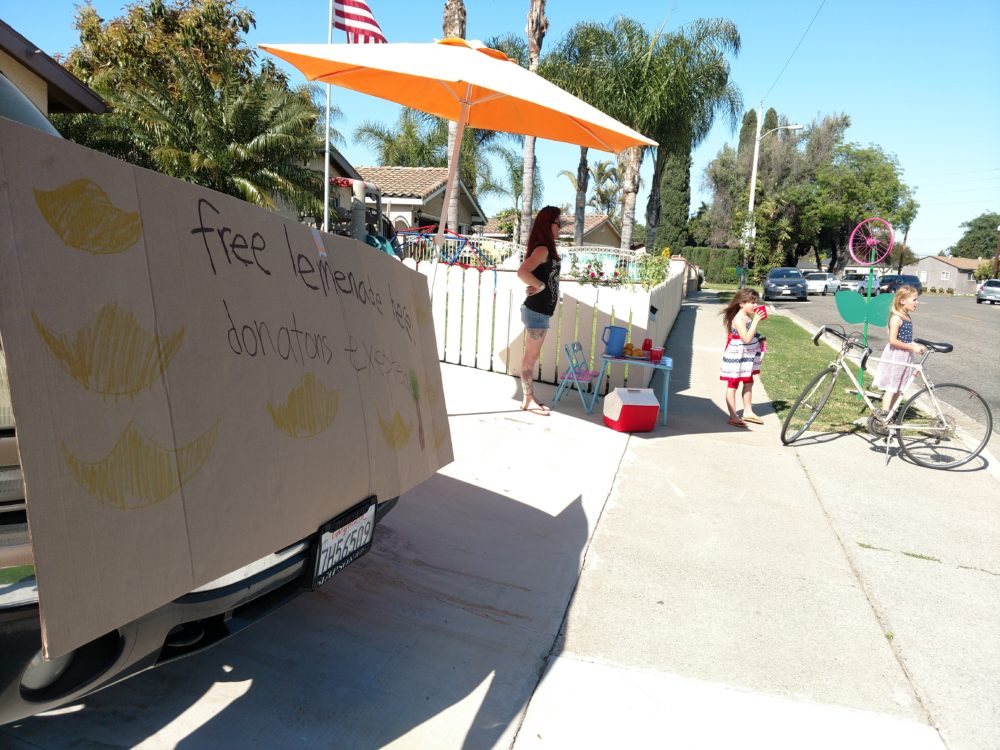 Lemonade and water stand in driveway on Morgan Lane near the northeast end of the event's greenway.