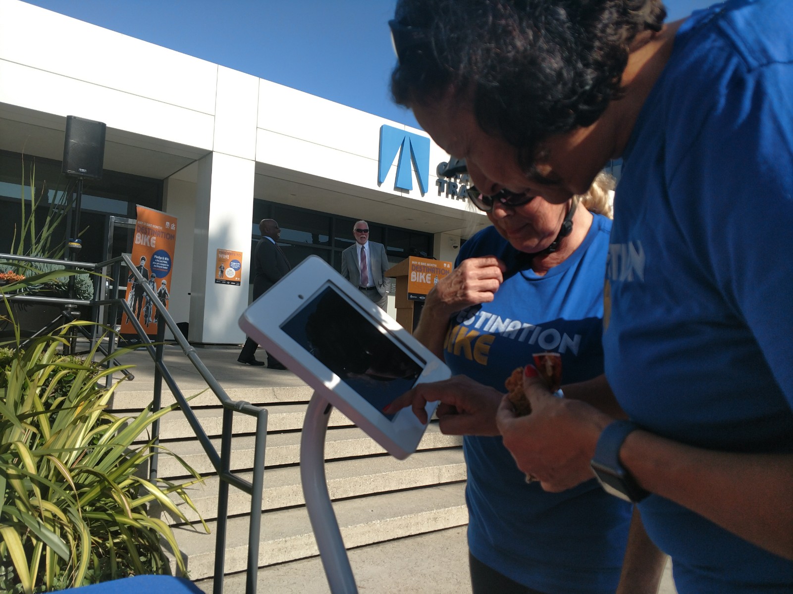 Bike rally participants filling out a bike pledge.