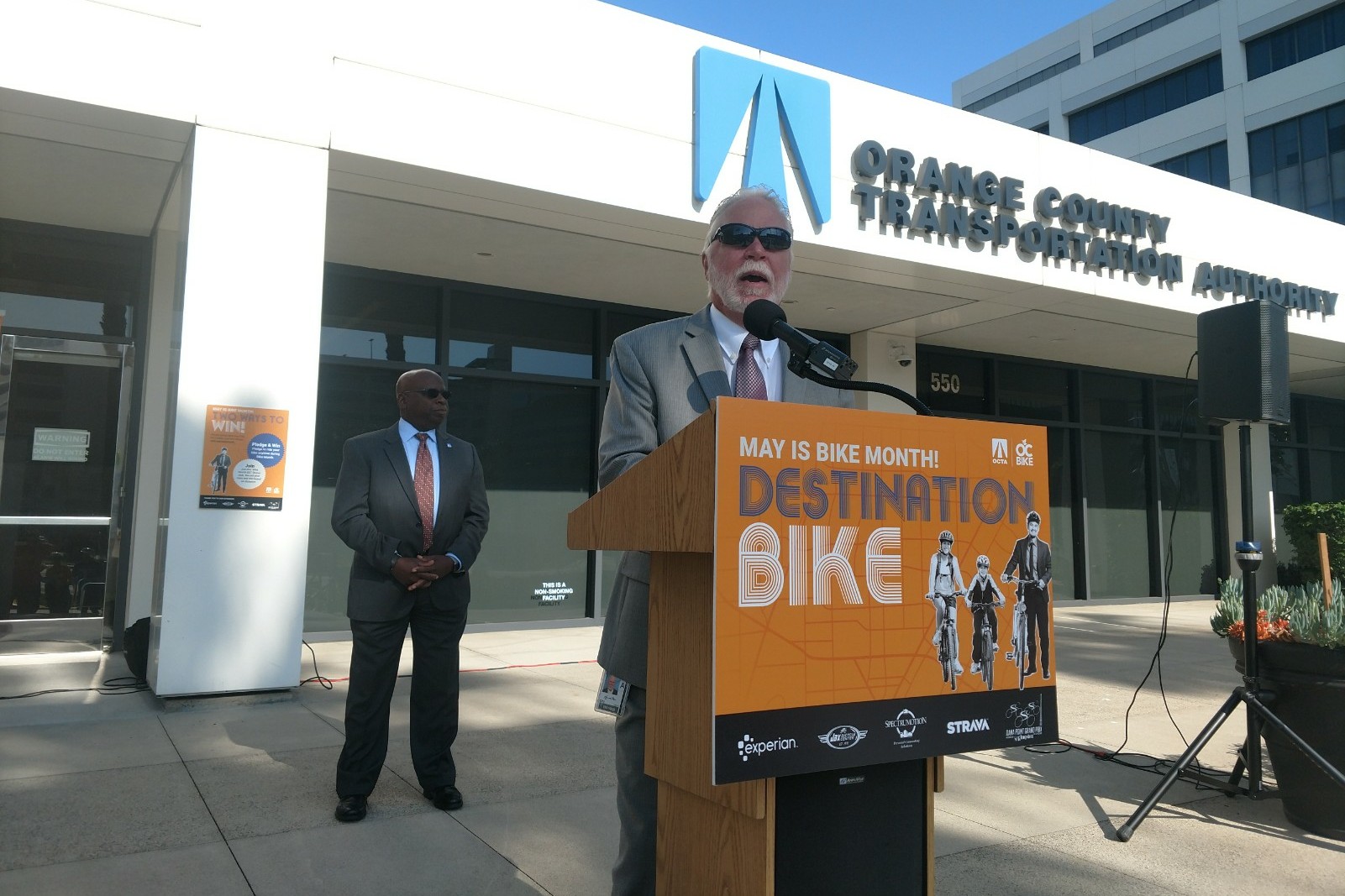 OCTA Deputy Chief Executive Officer Ken Phipps OCTA addressing bike rally participants at the end of the ride.