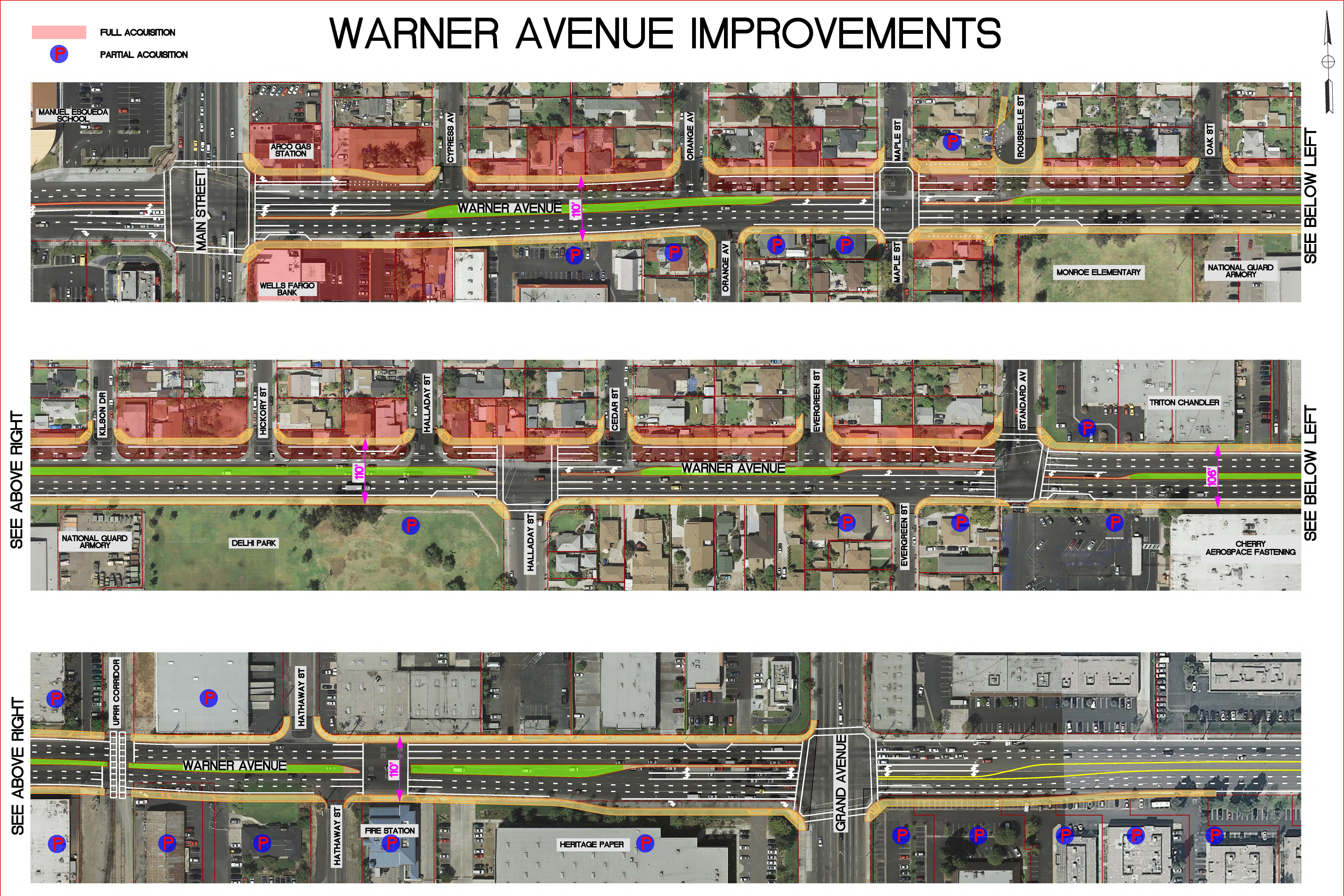 OCTA allocated $15 million in OC Go county's sales tax funds (formerly Measure M) toward the Warner Avenue Street Widening project. The funds would be used to widen Warner between Main Street and Grand Avenue. Image: City of Santa Ana