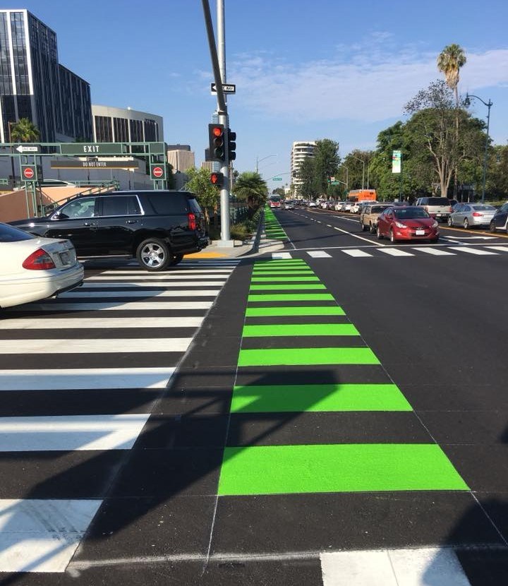 Eyes on the Street: Green Bike Lanes Under Construction in Beverly Hills