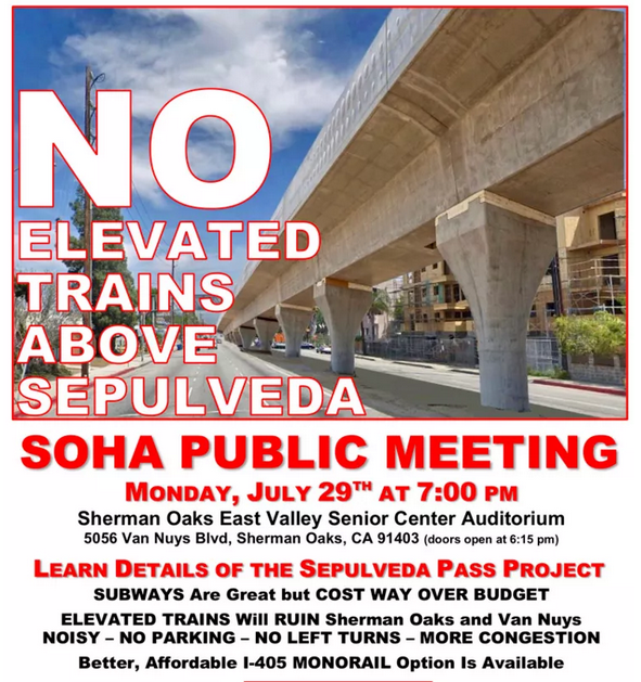 Sherman Oaks Nimbys Bash Sepulveda Rail Plans, Push Unrealistic Freeway Monorail