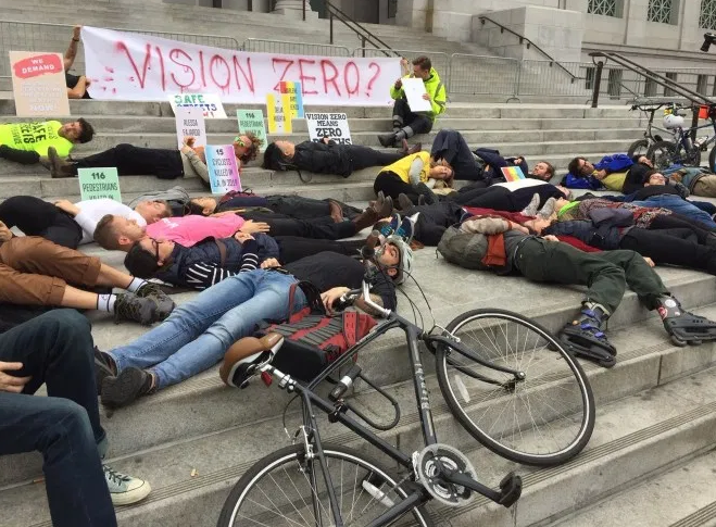 Safe Streets Advocates Stage Die-In to Protest Garcetti and City Council Lack of Vision Zero Progress