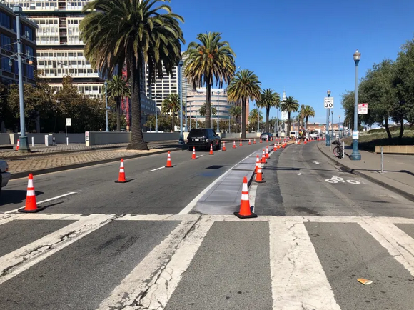Eyes on the Street: Concrete Added to Embarcadero Protected Bike Lane