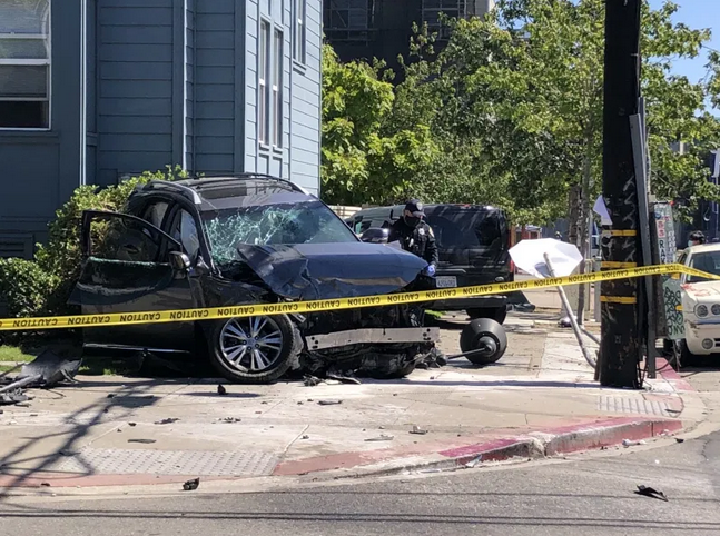 car crashed with caution tape