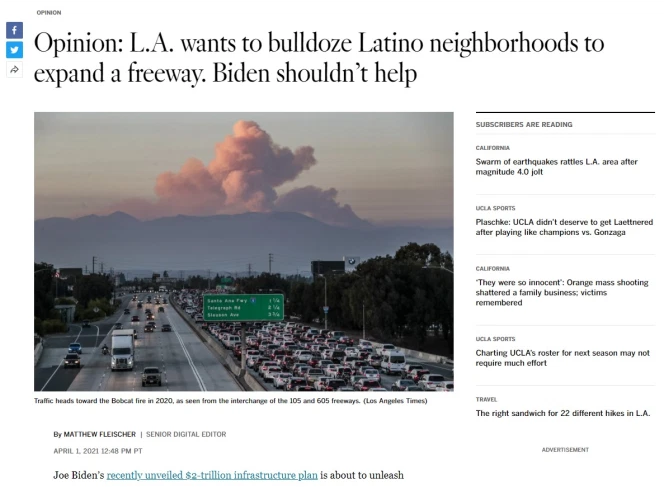 L.A. Times Opinion Piece Amplifies Call to Nix Metro’s Harmful Freeway Widening