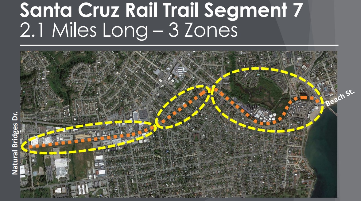 The western portion (left two circled areas) is open, with the remaining downtown connection (right) planned.