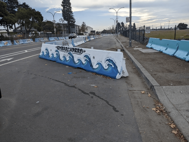 Barrier Backstory on the Oakland Embarcadero