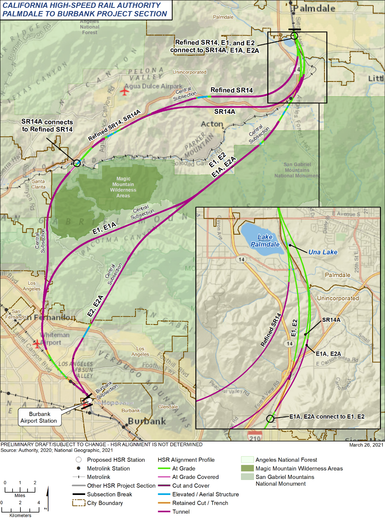 CAHSRA map of Palmdale-Burbank segement.