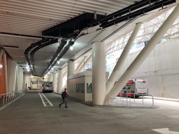 A view of San Francisco’s Transbay Transit Center that opened in 2018. A few bus lines serve the center, but no rail yet.